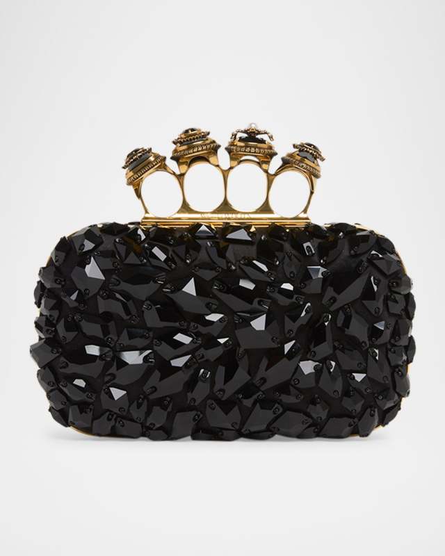 Spider Four Ring Embellished Silk Clutch Bag